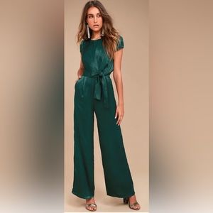 Lulus Emerald Green Satin Wide-Leg Jumpsuit